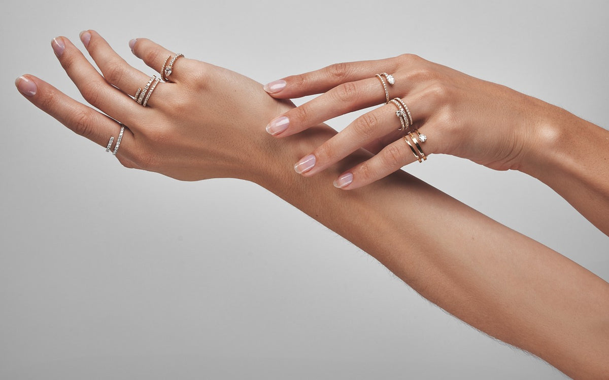 Céleste ring worn on the hand, styled with other Bluenash rings