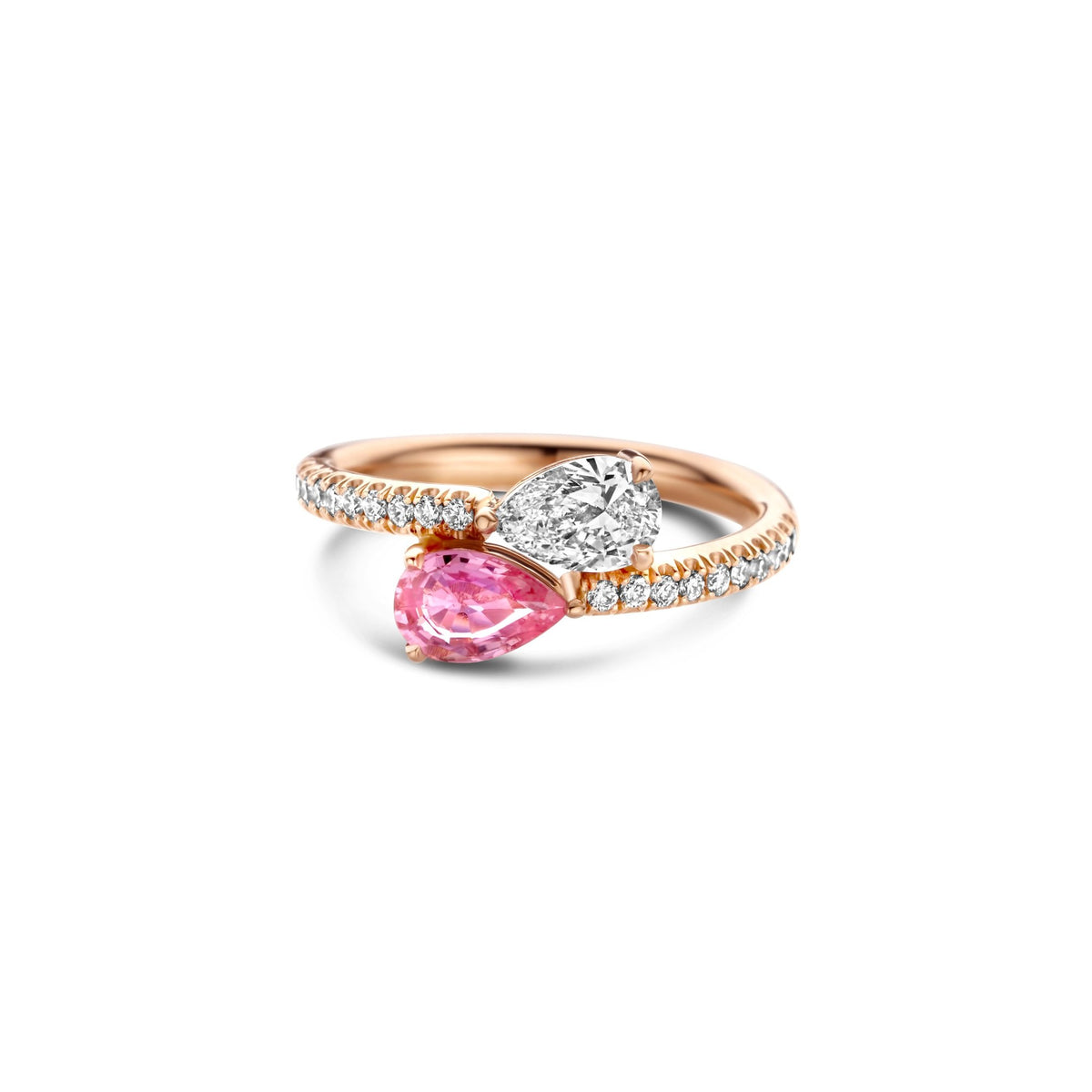 Deux – Pink Sapphire ring in rose gold, front view