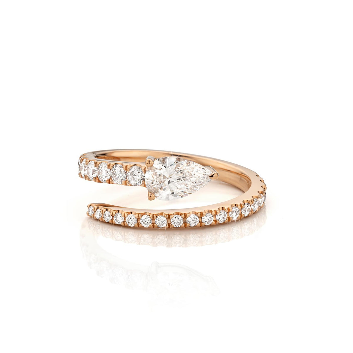 Orla pear diamond ring in rose gold, front view