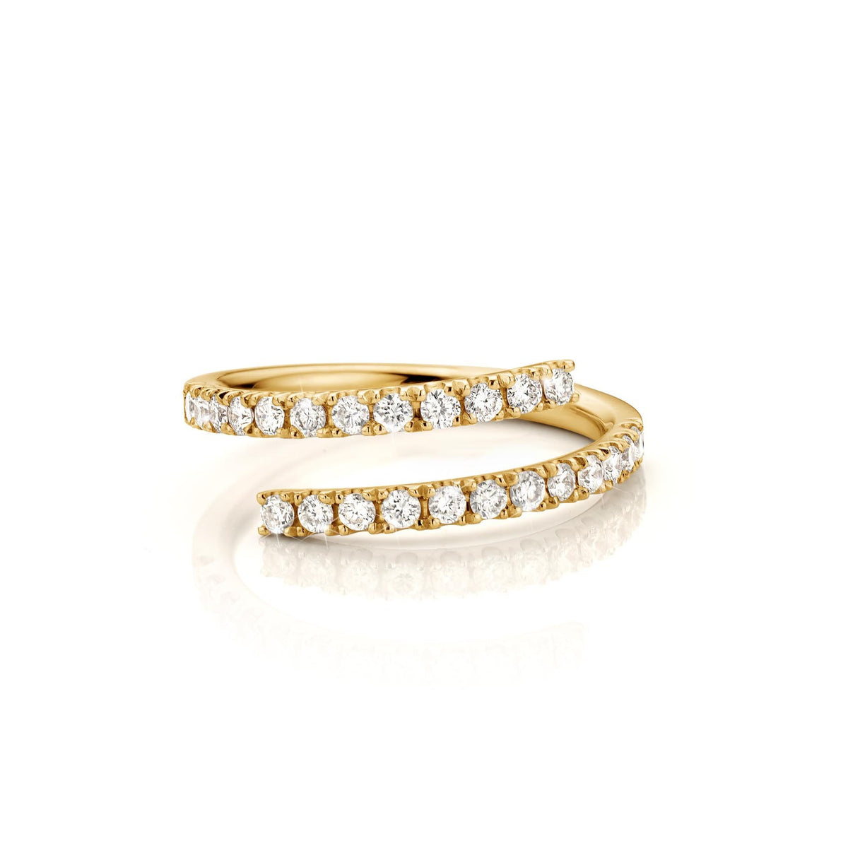 Vela diamond bypass ring in yellow gold, front view